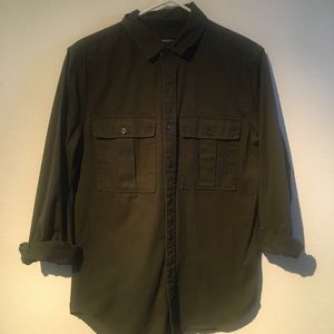 Dark Olive Long Sleeve Button Down Shirt